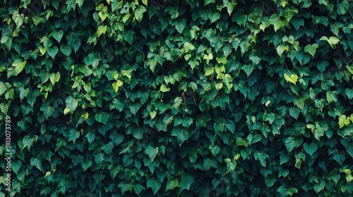 Dense green ivy leaves interlaced to create a lush vertical garden backdrop, showcasing a rich tapestry of vibrant foliage.