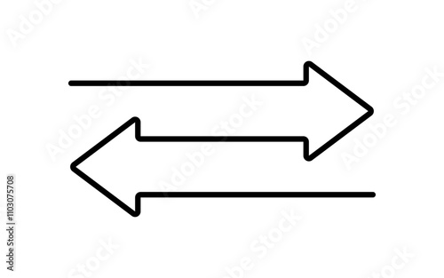 Transfer double arrow icon. Two opposite direction symbol. Exchange line arrow icon. Remove sign. Transfer symbol. Vector illustration isolated on white background.