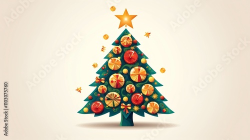 Festive and whimsical Christmas logo design featuring the letter A shaped as a decorated Christmas tree with multicolored ornaments a golden star topper and a holiday theme photo