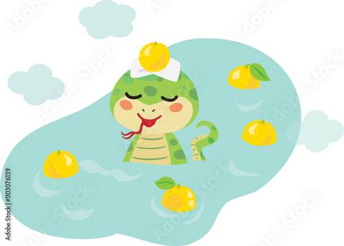 冬至に柚子湯に入るヘビ
