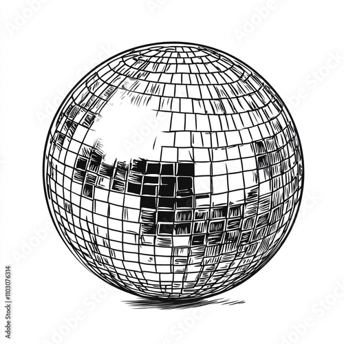 Minimalist Disco Ball Sketch in Black and White