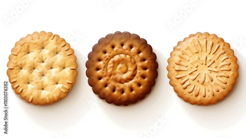 Three varieties of round cookies displayed on a white background.