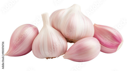 A bunch of garlic bulbs are displayed on a white background Transparent Background