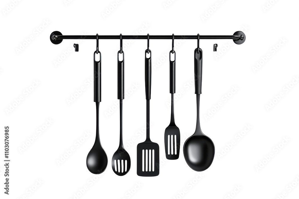 Set of black modern kitchen utensils isolated on transparent background Set of black modern kitchen utensils isolated on transparent background