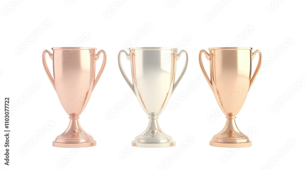 Three golden cups with handles, one of which is larger than the other two Transparent Background Three golden cups with handles, one of which is larger than the other two Transparent Background