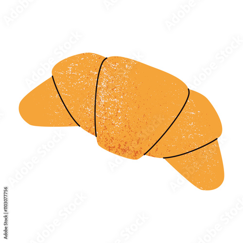 French croissant. Fresh baked buttery crescent pastry, flaky golden dough snack with crispy gold crust, european continental breakfast french cuisine. Vector cartoon illustration