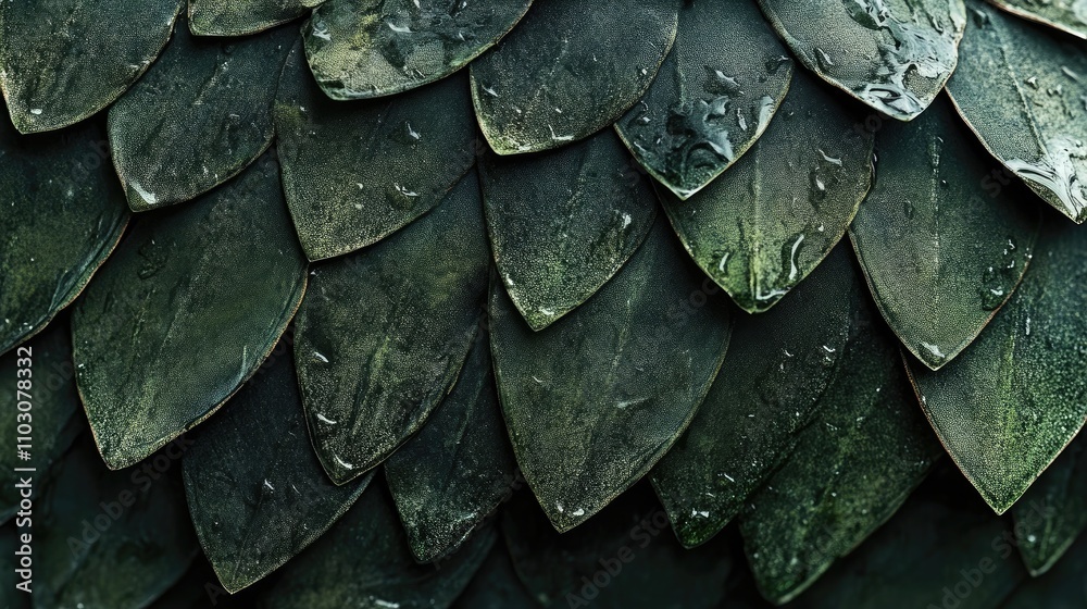 Obraz premium Texture of dark green dragon scales showcasing intricate patterns and a glossy finish, evoking a sense of magical celebration.