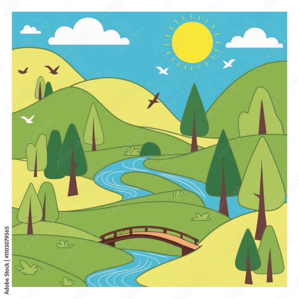 Fototapeta premium flat design illustration of a peaceful nature scene