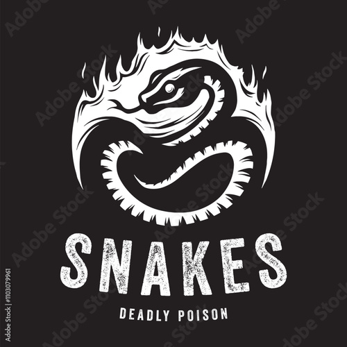 Vintage snake logo illustration with fire effect