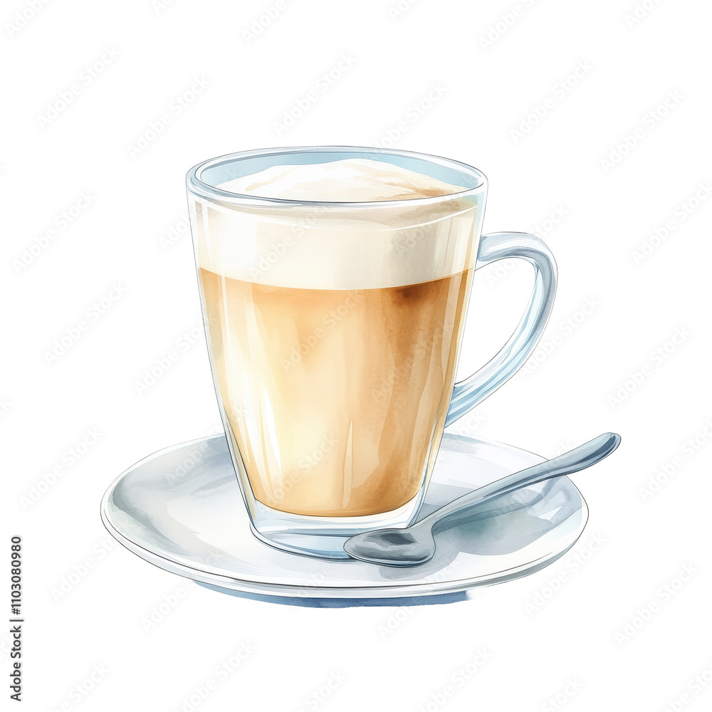 A cup of coffee is sitting on a white plate with a spoon next to it Transparent Background A cup of coffee is sitting on a white plate with a spoon next to it Transparent Background