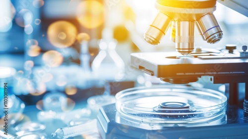 Stem Cells Under Close Inspection in a Petri Dish, Surrounded by Scientific Instruments, Emphasizing the Future of Regenerative Medicine