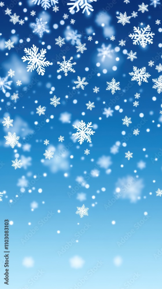 Delicate snowflakes drift gracefully through the crisp air, creating a dreamy atmosphere as they blend into the vibrant blue sky, inviting a sense of calm and wonder Delicate snowflakes drift gracefully through the crisp air, creating a dreamy atmosphere as they blend into the vibrant blue sky, inviting a sense of calm and wonder