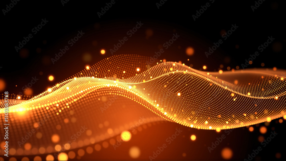 Obraz premium Digital wave pattern with binary code and glowing particles in a futuristic design