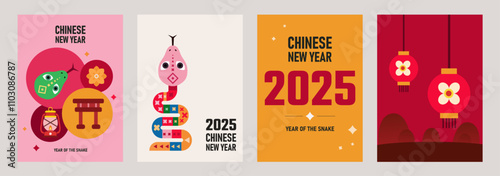 Happy New Year 2025, Happy New Year, Chinese new year, Lunar new year greeting card, banner, poster, social media post, Notebook cover, brochure design