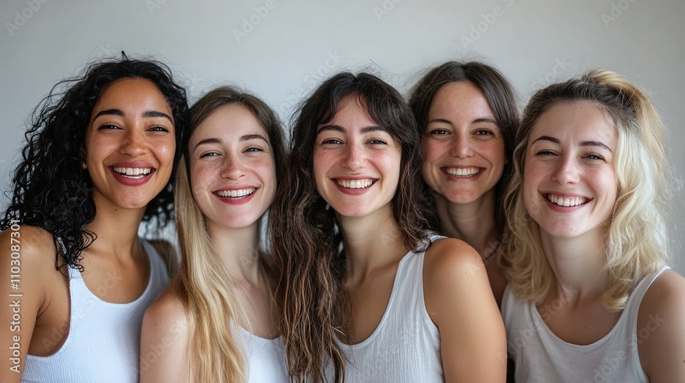 Group of Five Women Smiling Together with Joyful Expressions Group of Five Women Smiling Together with Joyful Expressions