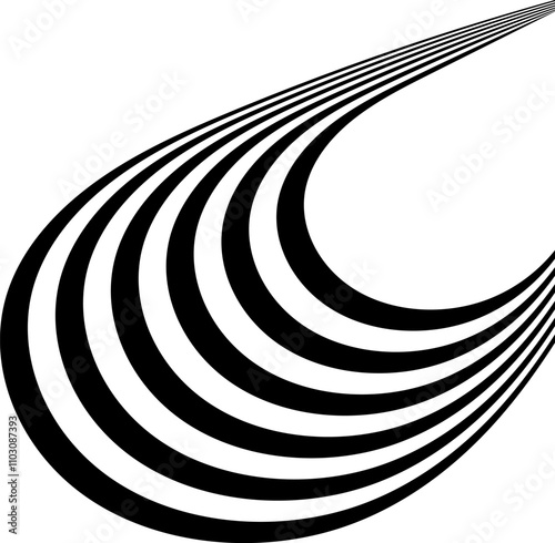 Abstract perspective line stripes in black color with 3d dimensional effect.	