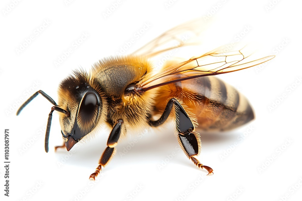 Macro Shot of an Isolated Honey Bee Highlighting Its Details Macro Shot of an Isolated Honey Bee Highlighting Its Details