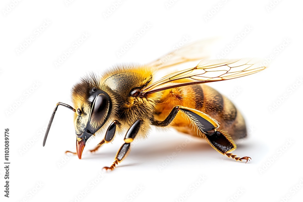 Macro Shot of an Isolated Honey Bee Highlighting Its Details Macro Shot of an Isolated Honey Bee Highlighting Its Details