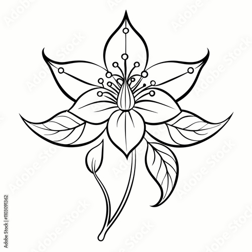 Intricate columbine tattoo outline silhouette vector illustration on white background