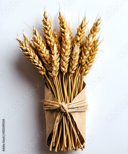 wheat ears on a craft package on a white background