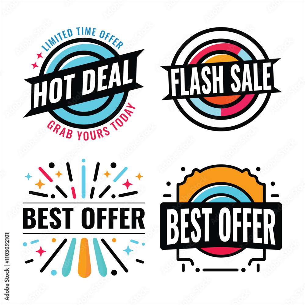 Obraz premium Promotional badges. Sales and marketing badges. Badges, labels shapes. Set of sale badges. Sale off, price off. Promotional pricing labels. 