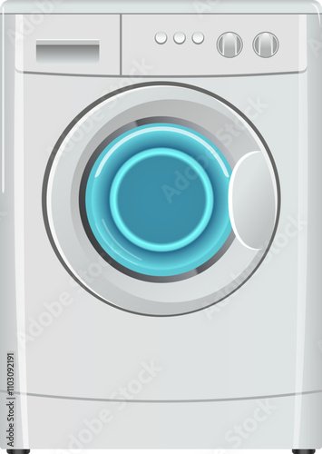 Washing machine. Cartoon laundry appliance. Household device