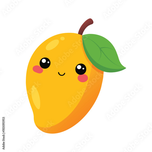 Kawaii Cute Mango Vector Icon - Adorable Smiley Tropical Fruit Cartoon Illustration for Fun Designs