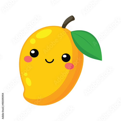 Kawaii Cute Mango Vector Icon - Adorable Smiley Tropical Fruit Cartoon Illustration for Fun Designs