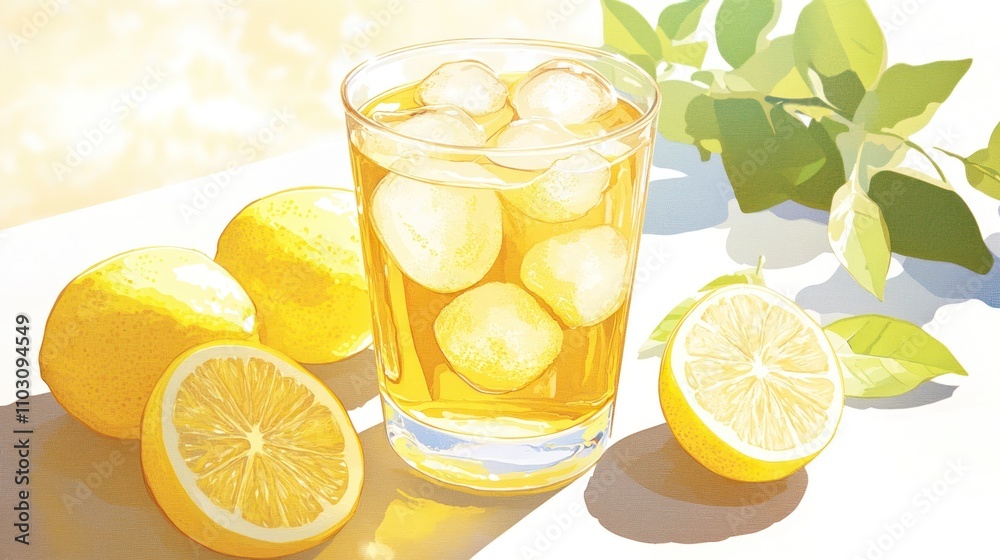A refreshing glass of iced lemon tea with fresh lemons, evoking a bright, sunny vibe. A refreshing glass of iced lemon tea with fresh lemons, evoking a bright, sunny vibe.