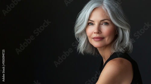 Elegant Portrait of a Woman with Silver Hair and Subtle Expression