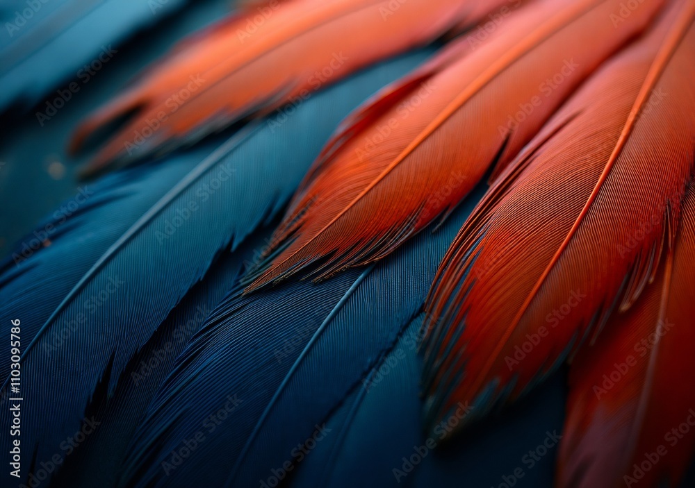 Obraz premium Vibrant orange and blue feathers delicately arranged on a flat surface