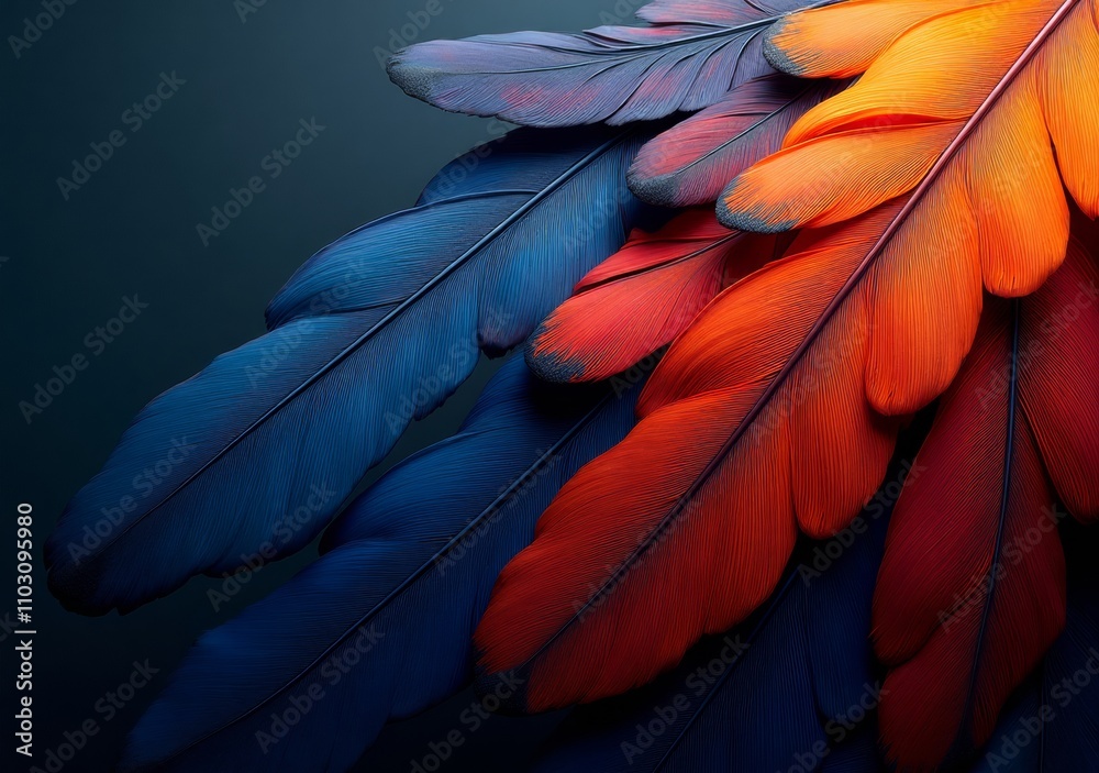 Obraz premium Vibrant leaves in shades of blue and orange arranged in artistic pattern