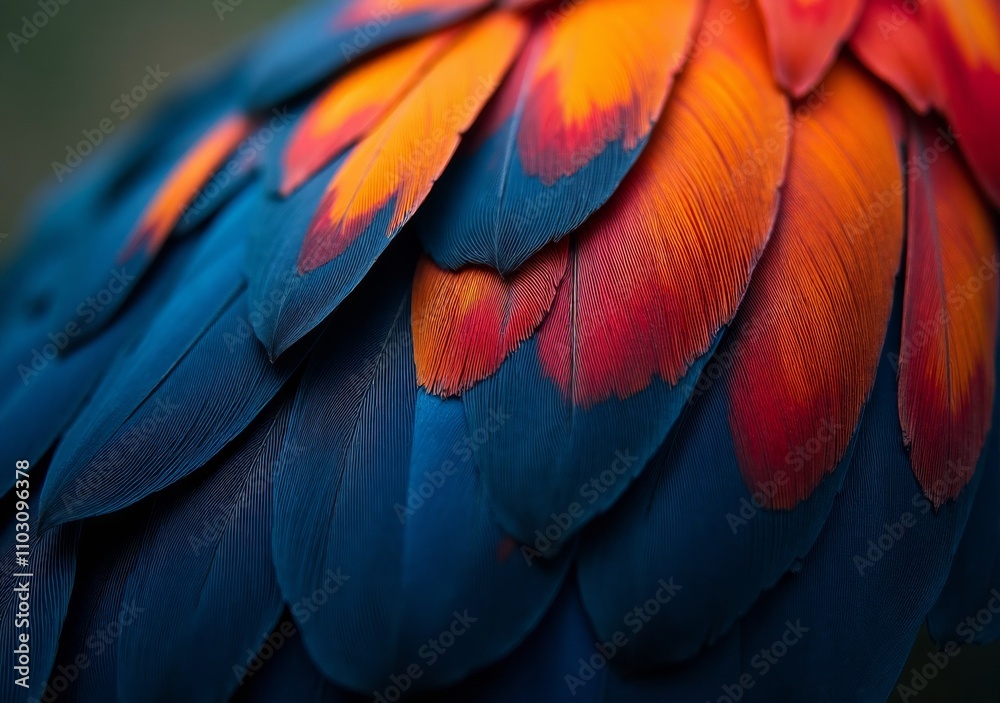 Obraz premium Vibrant blue and orange feathers of a tropical bird captured up close in nature