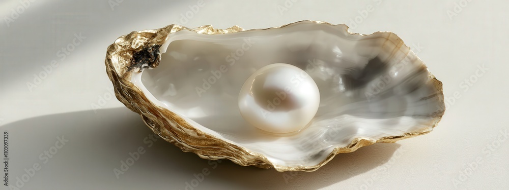 Elegant Pearl Resting in Oyster Shell with Luxury Aesthetic Elegant Pearl Resting in Oyster Shell with Luxury Aesthetic