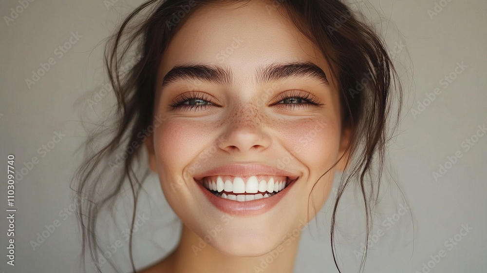 Joyful Young Woman Smiling Brightly with Natural Beauty and Radiance Joyful Young Woman Smiling Brightly with Natural Beauty and Radiance