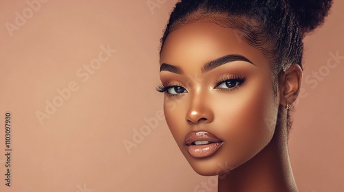 Beautiful Young Woman with Flawless Skin and Elegant Hairstyle