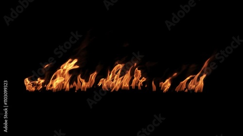 Endless Tilted Fire Flame Loop Moved by Gentle Air with Transparent Background for Professional Visual Effects.