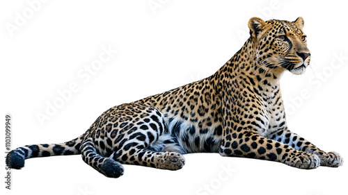 Lying Leopard Isolated on White Background  
