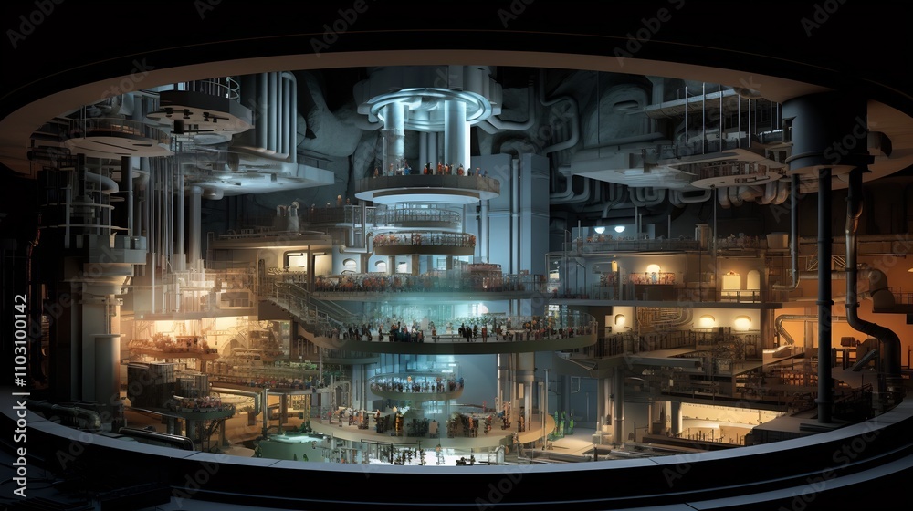 Detailed cross section of the internal structure and components of a nuclear reactor core within a high tech industrial power facility Detailed cross section of the internal structure and components of a nuclear reactor core within a high tech industrial power facility