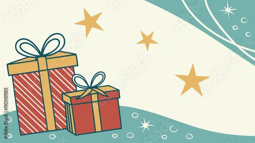 Gifts with starry decorative background, simple vector