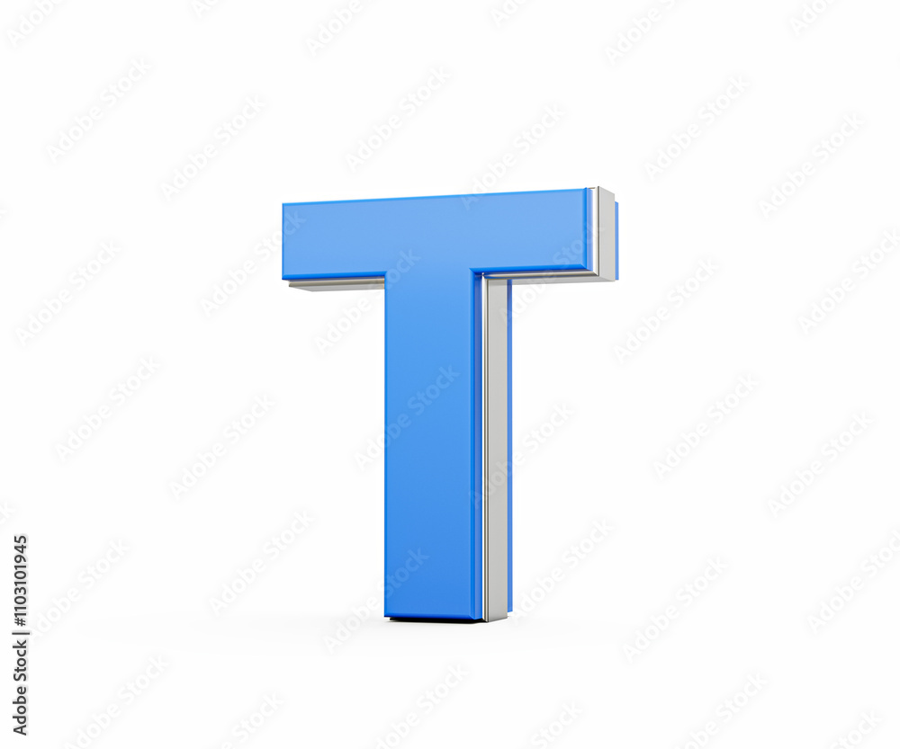 Blue Capital Letter T Gleams With Its Sleek Modern Design Bold Font With Sharp Edges 3D Illustration Blue Capital Letter T Gleams With Its Sleek Modern Design Bold Font With Sharp Edges 3D Illustration
