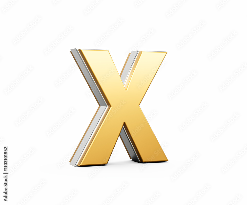 Golden Capital Letter X Gleams With Sleek Modern Design Bold Font With Sharp Edges 3D Illustration Golden Capital Letter X Gleams With Sleek Modern Design Bold Font With Sharp Edges 3D Illustration