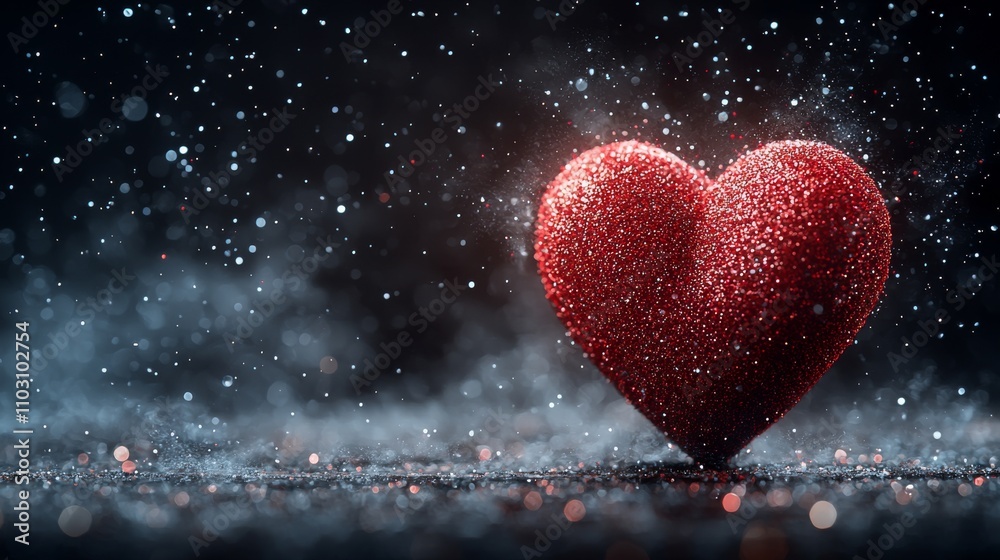 A radiant glittering heart emerges from the dark mist, symbolizing hope, love, and passion in a captivating, sparkling visual. A radiant glittering heart emerges from the dark mist, symbolizing hope, love, and passion in a captivating, sparkling visual.