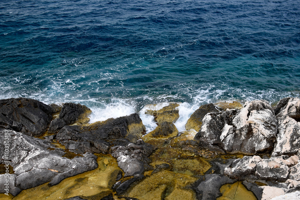 Waves on the rocks., sea background, Hvar island, Croatia