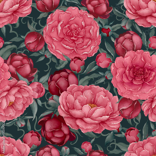 Pink peonies beautiful flowers seamless pattern for decor, wallpaper, prints and fabric design