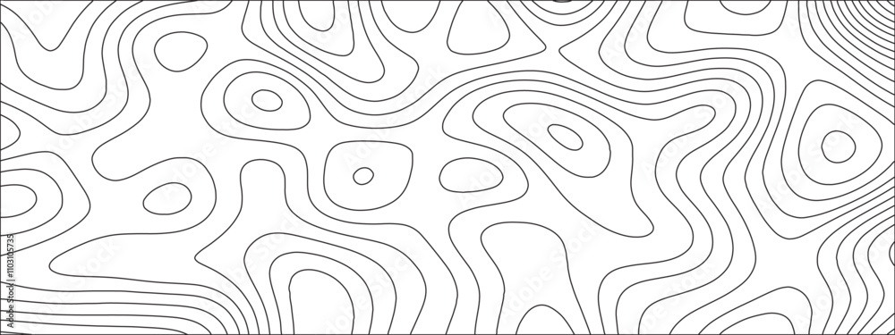 Fototapeta premium Abstract background with vector illustration of topographic line contour map, black-white design. Exploring the Intersection of Topography and Topology. Geographical map shades