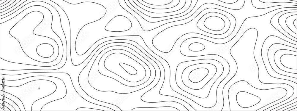 Naklejka premium Abstract background with vector illustration of topographic line contour map, black-white design. Exploring the Intersection of Topography and Topology. Geographical map shades