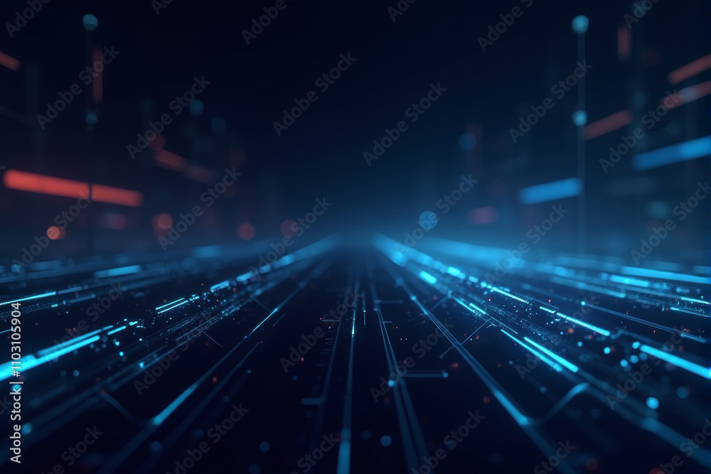 A futuristic digital landscape with glowing blue lines and red accents, creating a sense of depth and speed. A futuristic digital landscape with glowing blue lines and red accents, creating a sense of depth and speed.