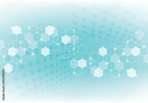 Abstract science template background. Technology lines and dots connection. Wallpaper or banner with a DNA molecules.