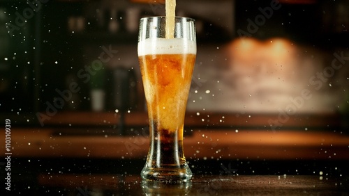 Close-up of beer pouring in...